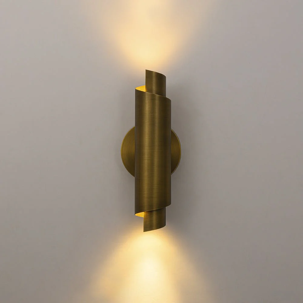Dimmable LED Aged Brass Up Down Metal Tube Wall Sconce - Image 7