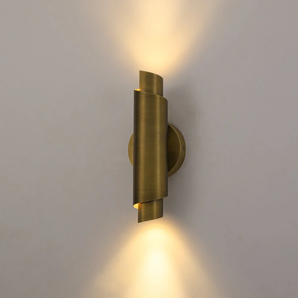 Dimmable LED Aged Brass Up Down Metal Tube Wall Sconce - Image 8