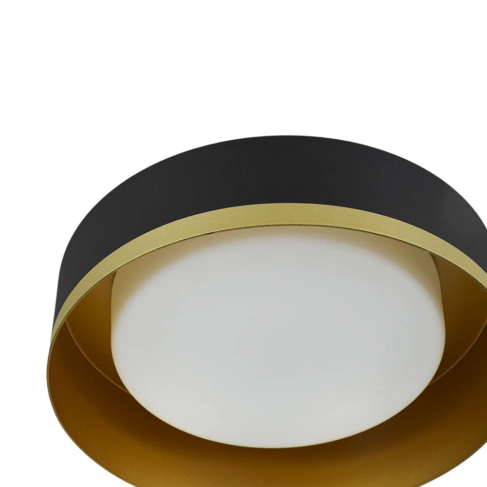 Dimmable LED Black Gold Iron Milky Glass Drum Flush Mount - Image 10