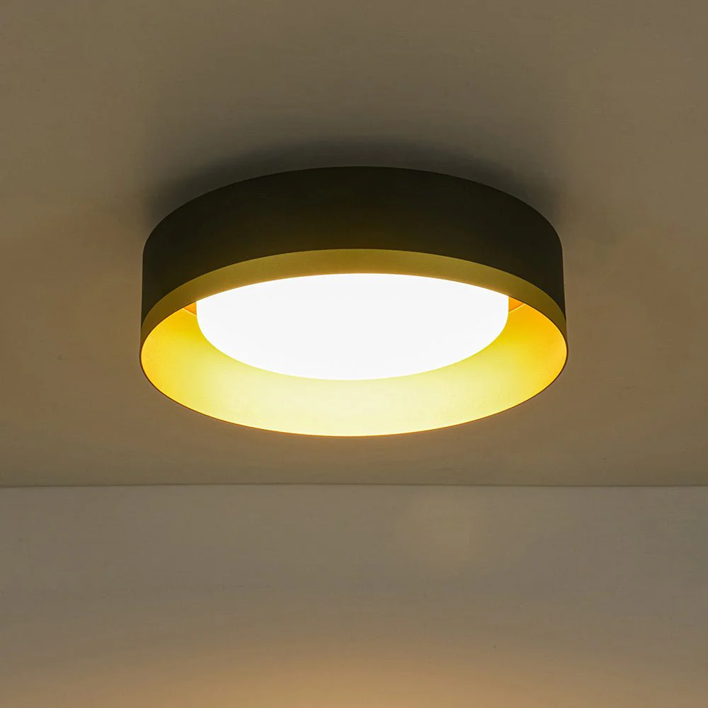Dimmable LED Black Gold Iron Milky Glass Drum Flush Mount - Image 14