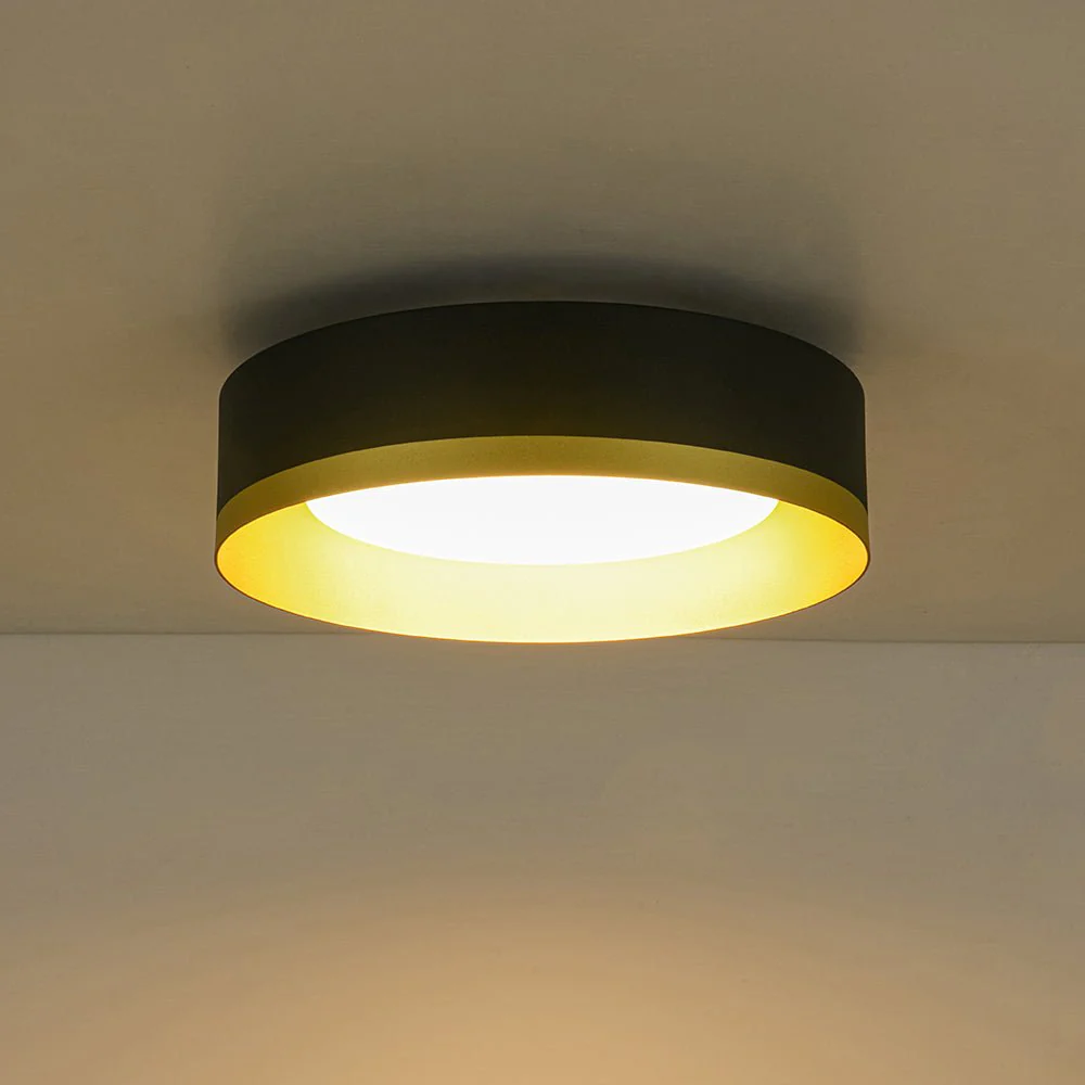 Dimmable LED Black Gold Iron Milky Glass Drum Flush Mount - Image 15