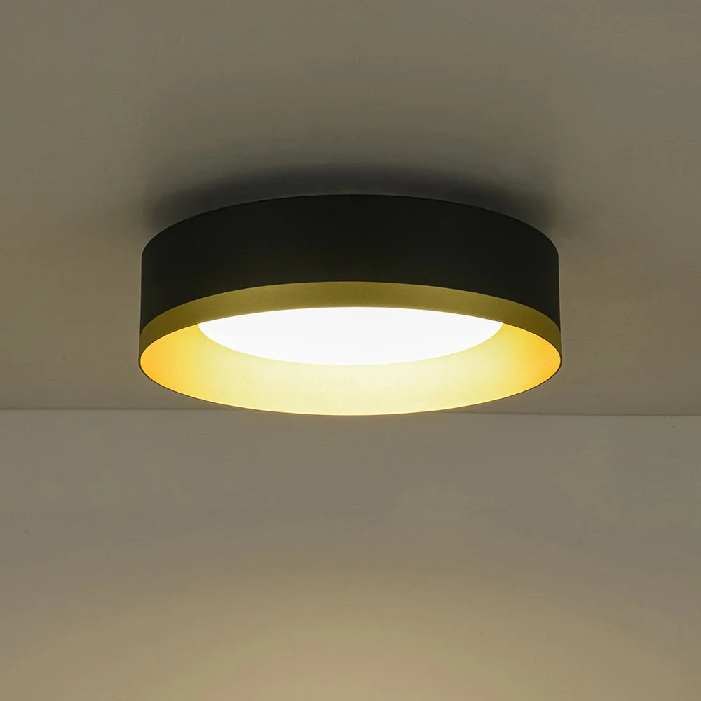 Dimmable LED Black Gold Iron Milky Glass Drum Flush Mount - Image 16