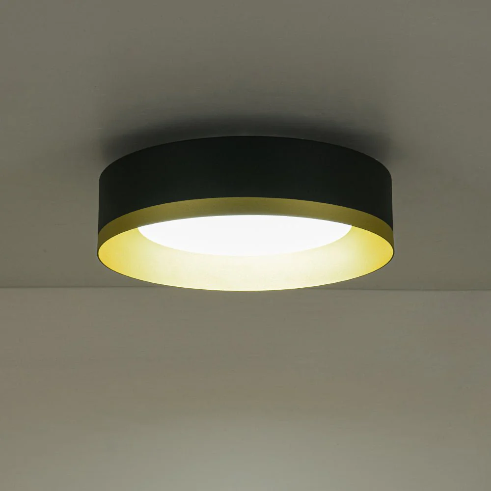 Dimmable LED Black Gold Iron Milky Glass Drum Flush Mount - Image 17