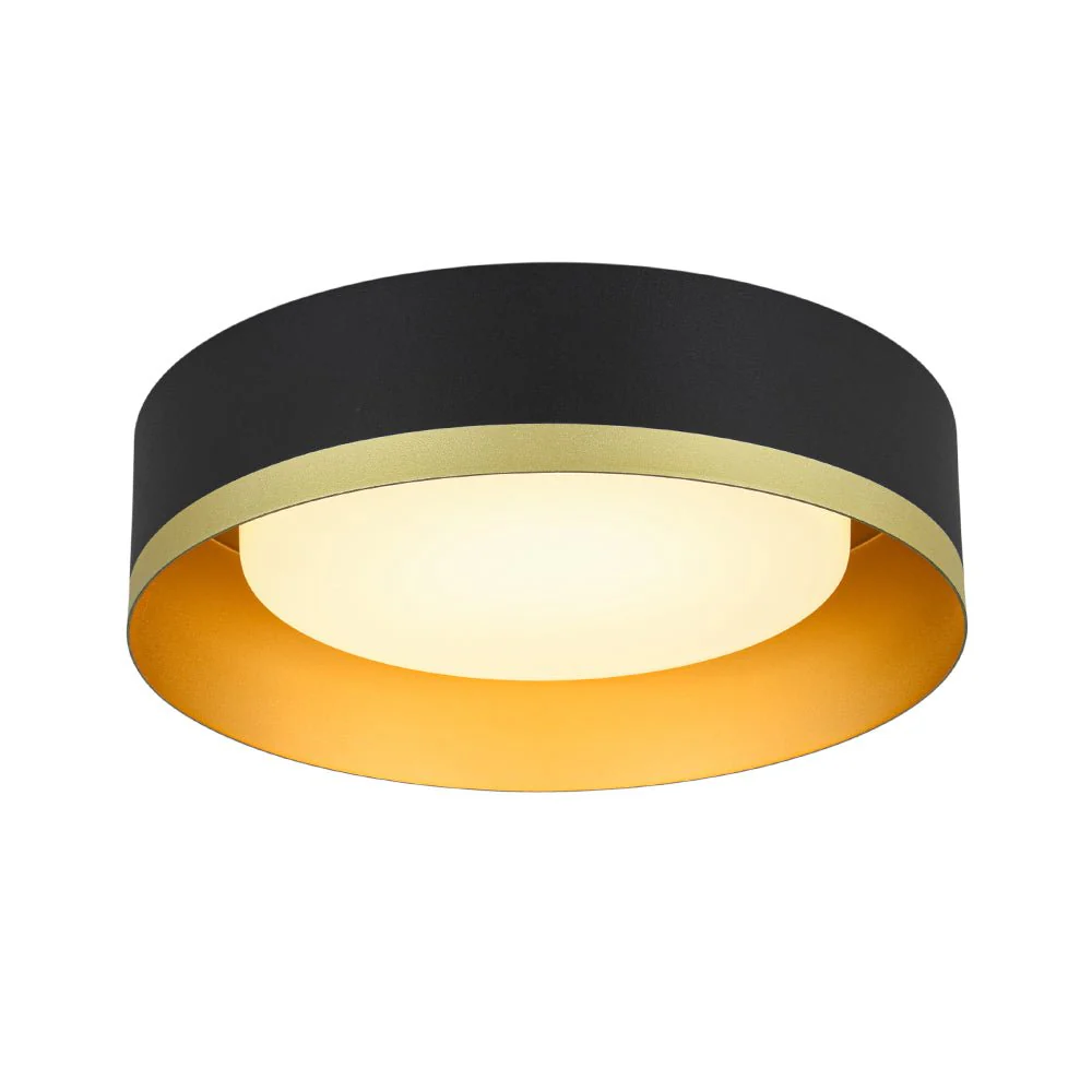 Dimmable LED Black Gold Iron Milky Glass Drum Flush Mount - Image 3