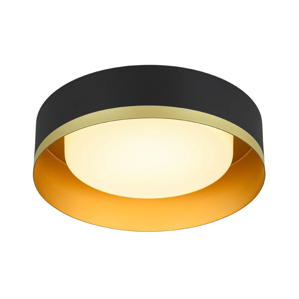 Dimmable LED Black Gold Iron Milky Glass Drum Flush Mount - Image 4
