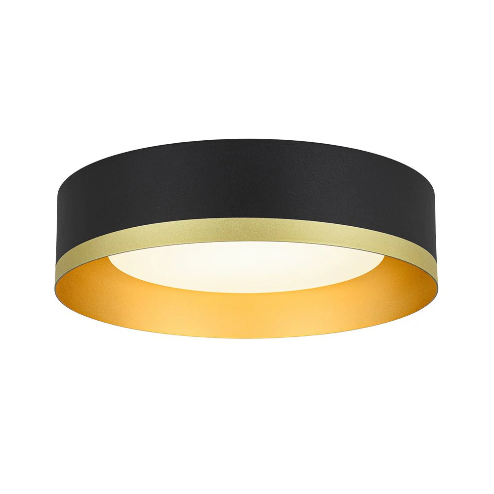 Dimmable LED Black Gold Iron Milky Glass Drum Flush Mount - Image 5