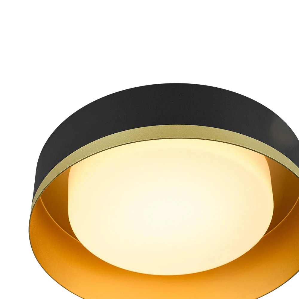 Dimmable LED Black Gold Iron Milky Glass Drum Flush Mount - Image 9