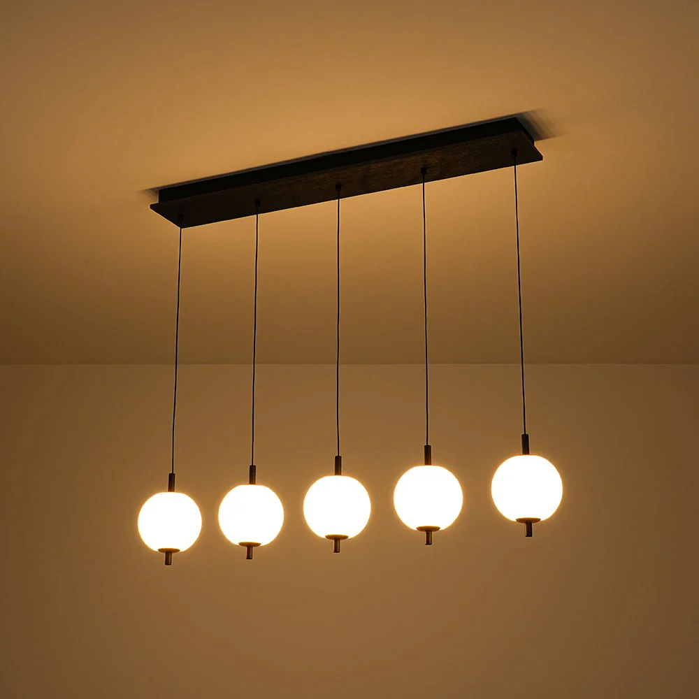 Dimmable LED Frosted Ribbed Glass Globe 5-Light Linear Island Pendant - Image 13