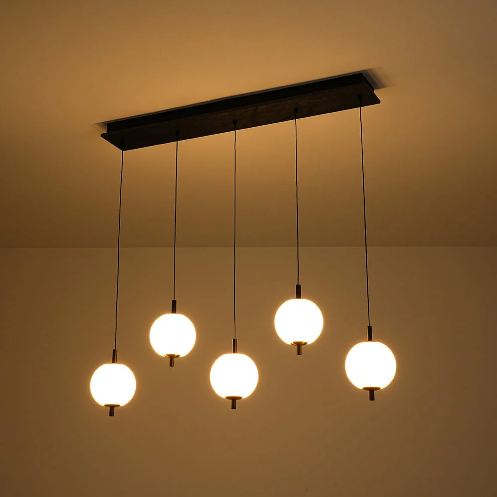 Dimmable LED Frosted Ribbed Glass Globe 5-Light Linear Island Pendant - Image 14