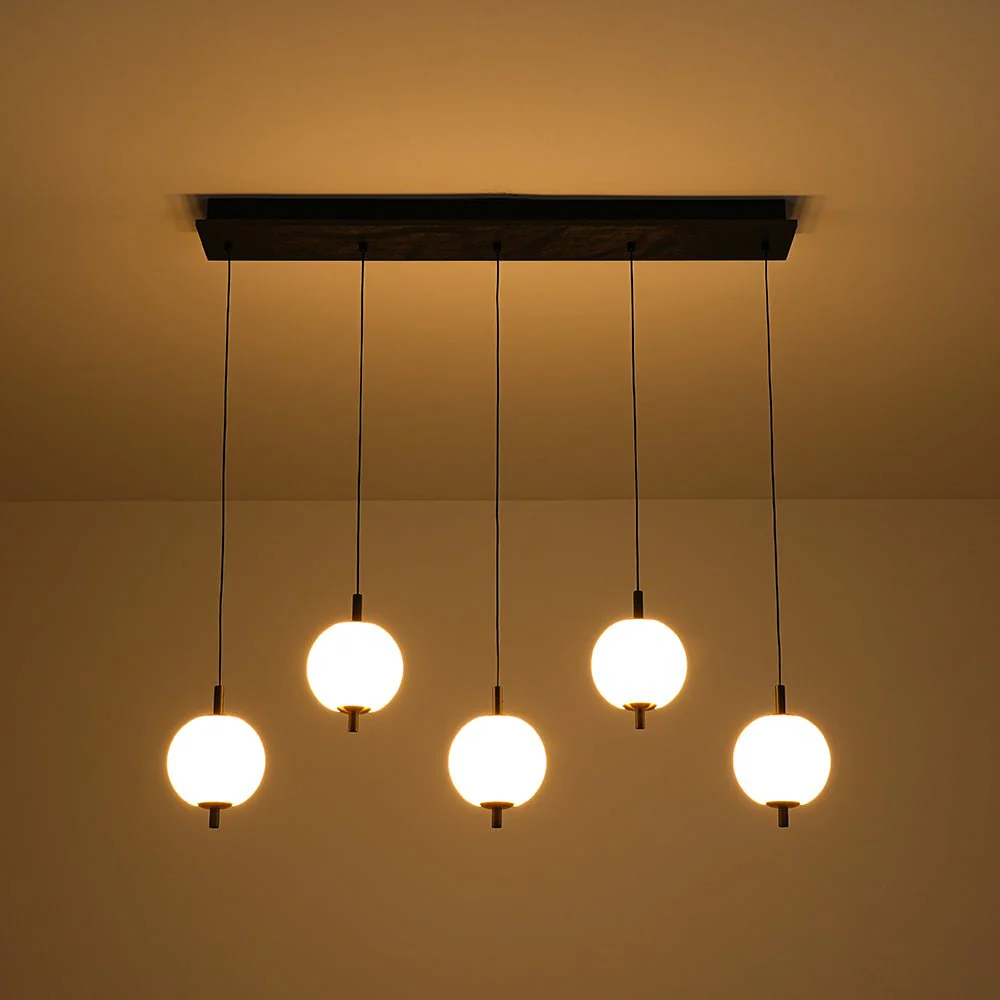 Dimmable LED Frosted Ribbed Glass Globe 5-Light Linear Island Pendant - Image 15