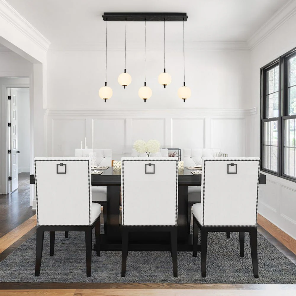 Dimmable LED Frosted Ribbed Glass Globe 5-Light Linear Island Pendant - Image 2