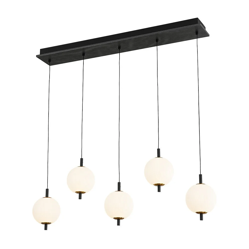 Dimmable LED Frosted Ribbed Glass Globe 5-Light Linear Island Pendant - Image 3