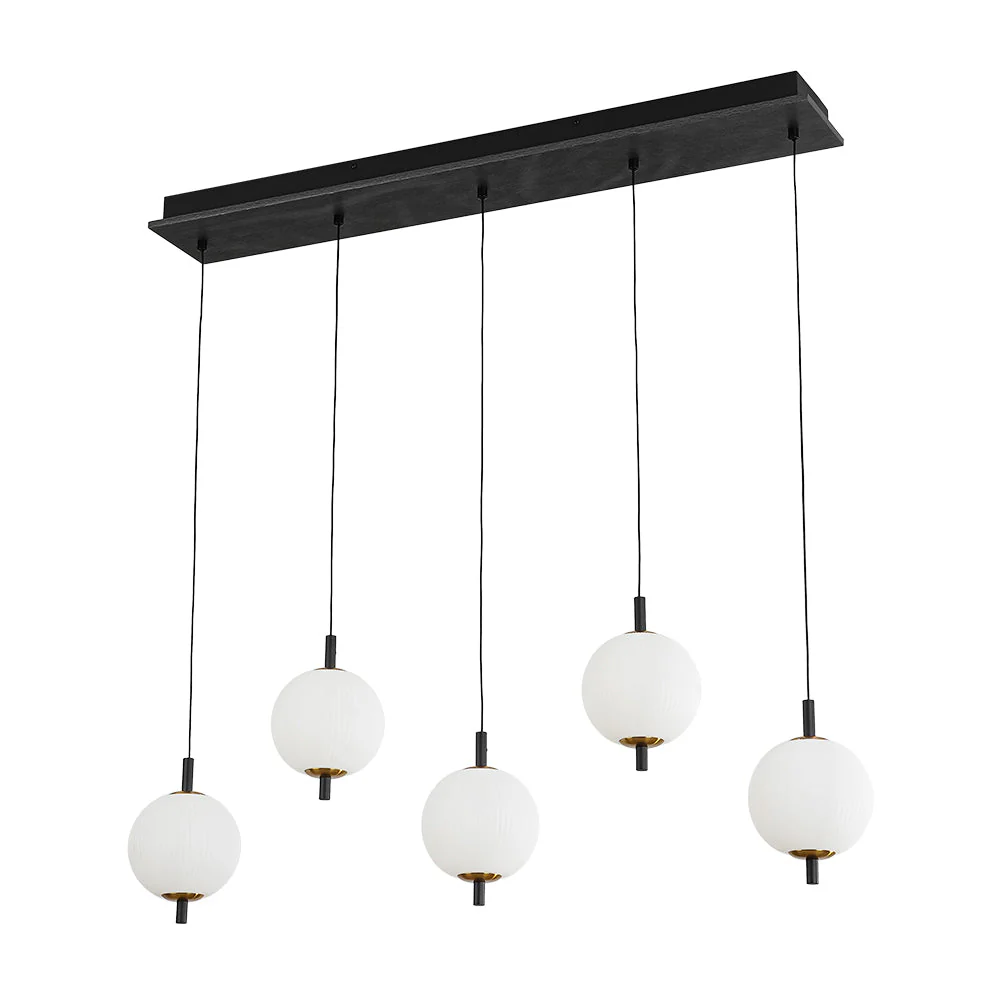 Dimmable LED Frosted Ribbed Glass Globe 5-Light Linear Island Pendant - Image 4