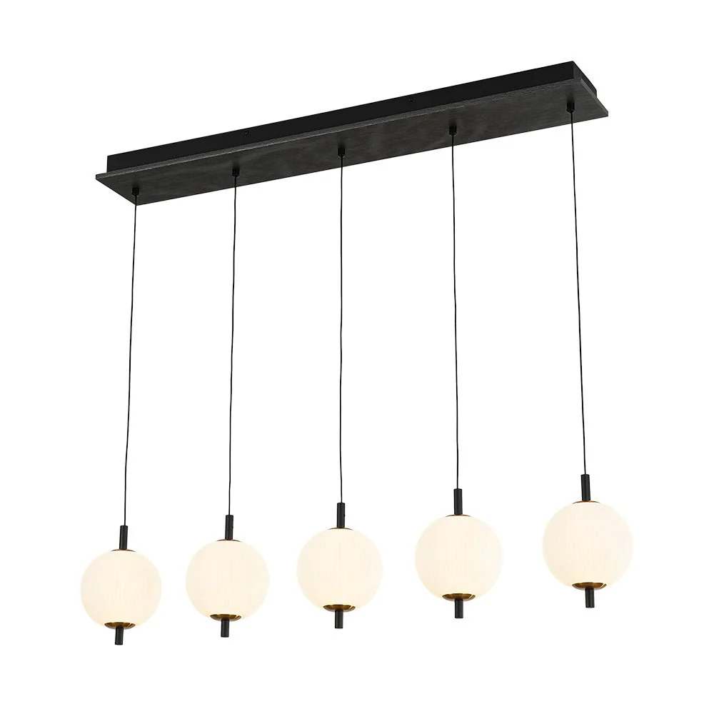 Dimmable LED Frosted Ribbed Glass Globe 5-Light Linear Island Pendant - Image 5