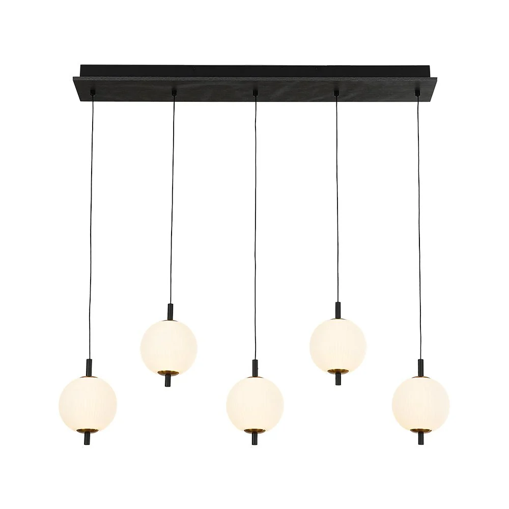 Dimmable LED Frosted Ribbed Glass Globe 5-Light Linear Island Pendant - Image 6