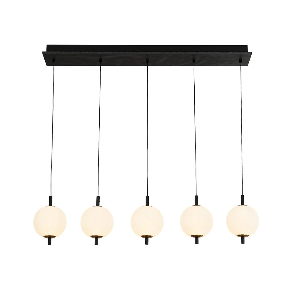 Dimmable LED Frosted Ribbed Glass Globe 5-Light Linear Island Pendant - Image 7