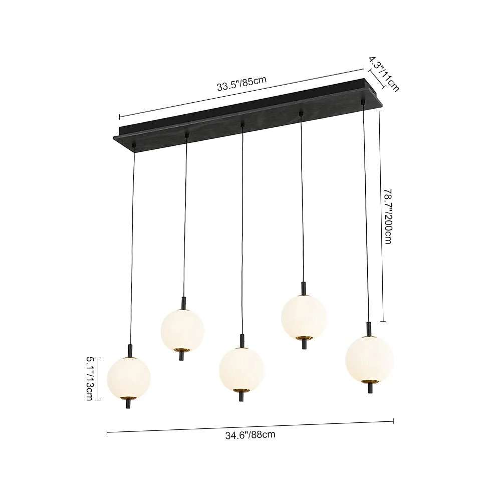 Dimmable LED Frosted Ribbed Glass Globe 5-Light Linear Island Pendant - Image 8