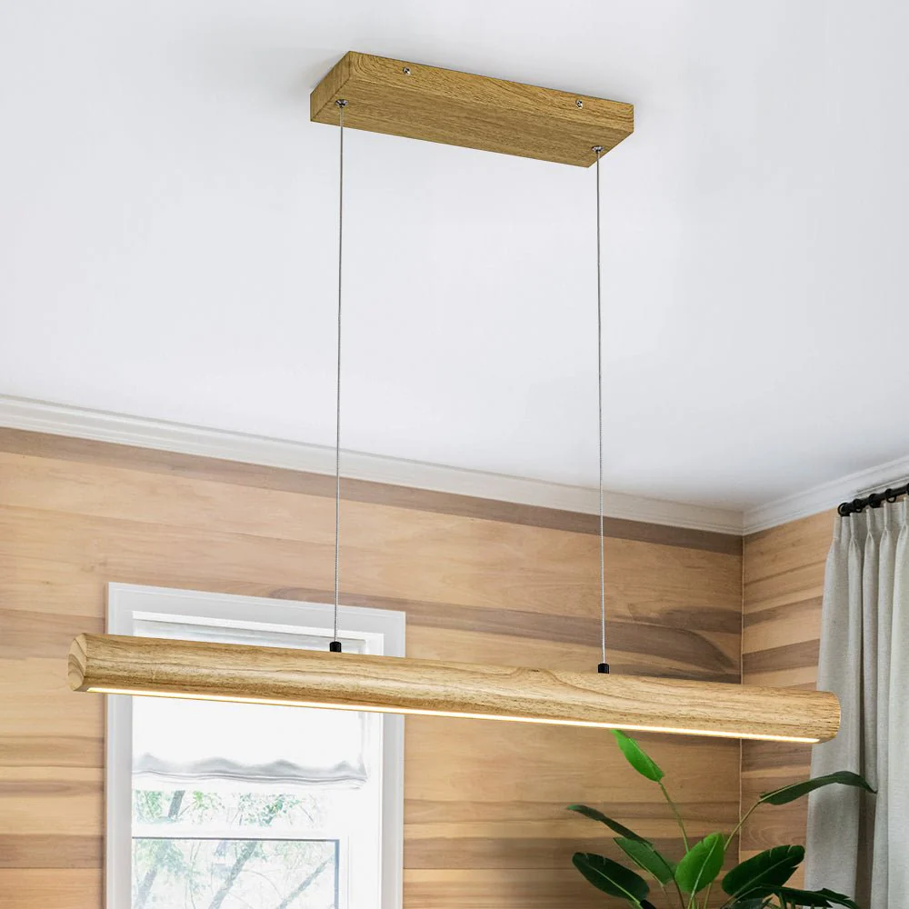 Dimmable LED Pine Wooden Wide Linear Island Pendant - Image 2