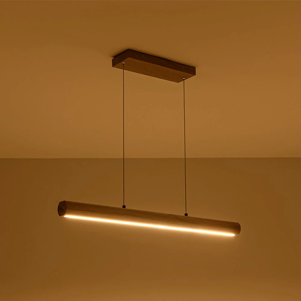 Dimmable LED Pine Wooden Wide Linear Island Pendant - Image 7