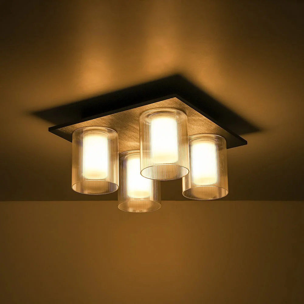 Dimmable LED Ribbed Glass 4-Light Square Semi Flush Mount - Image 10