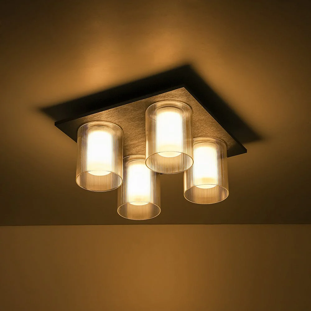 Dimmable LED Ribbed Glass 4-Light Square Semi Flush Mount - Image 11