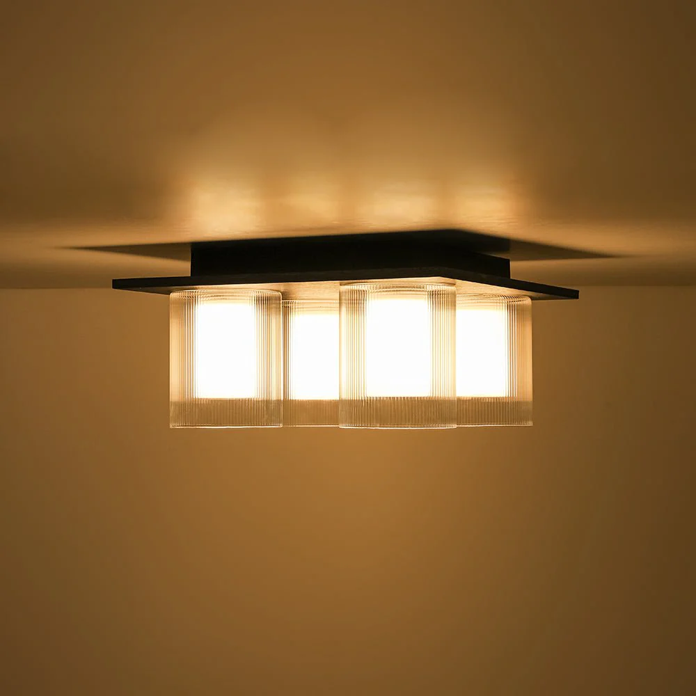 Dimmable LED Ribbed Glass 4-Light Square Semi Flush Mount - Image 12