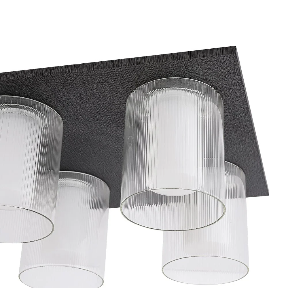 Dimmable LED Ribbed Glass 4-Light Square Semi Flush Mount - Image 13