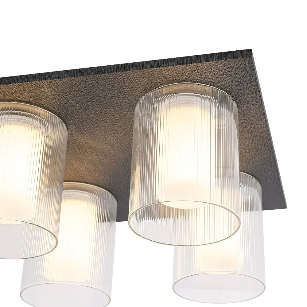 Dimmable LED Ribbed Glass 4-Light Square Semi Flush Mount - Image 14