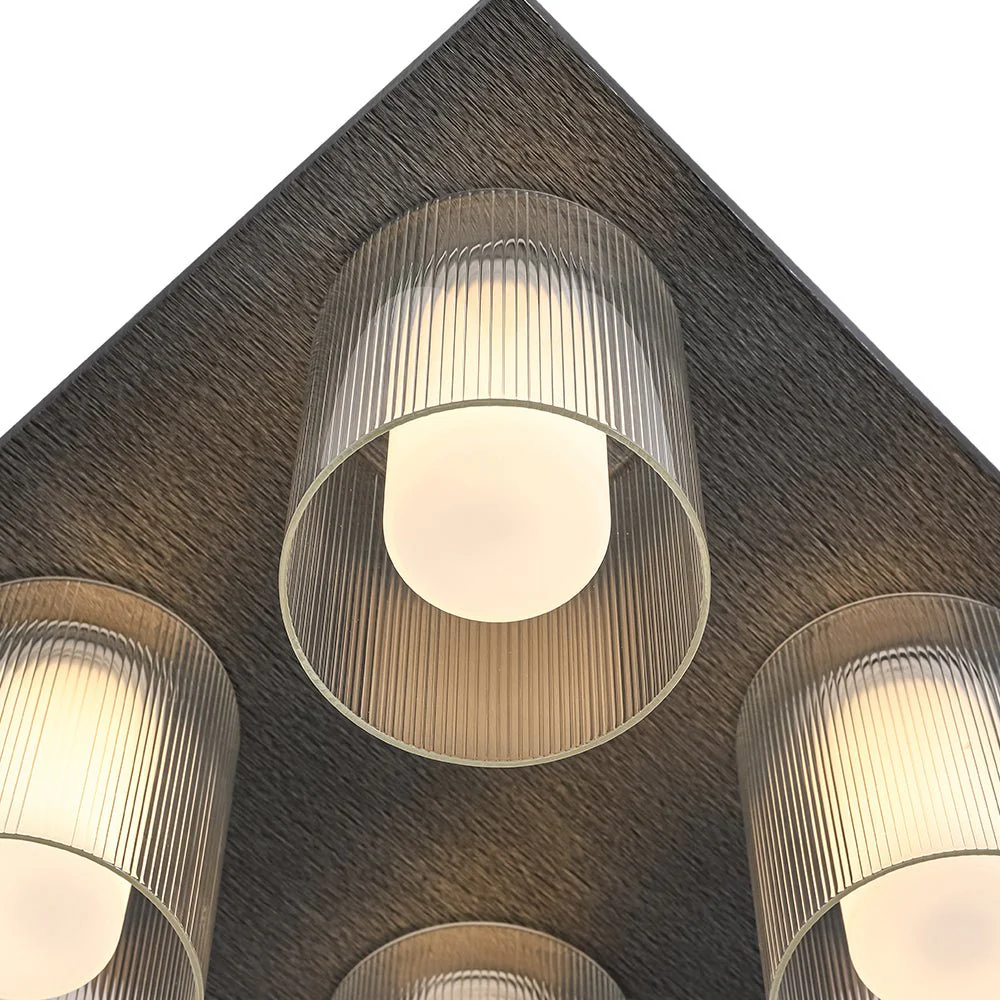 Dimmable LED Ribbed Glass 4-Light Square Semi Flush Mount - Image 16