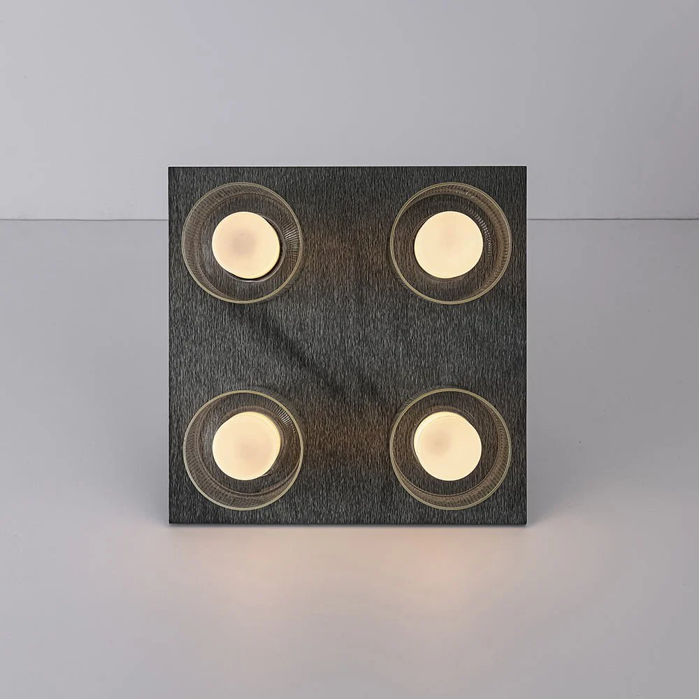 Dimmable LED Ribbed Glass 4-Light Square Semi Flush Mount - Image 17