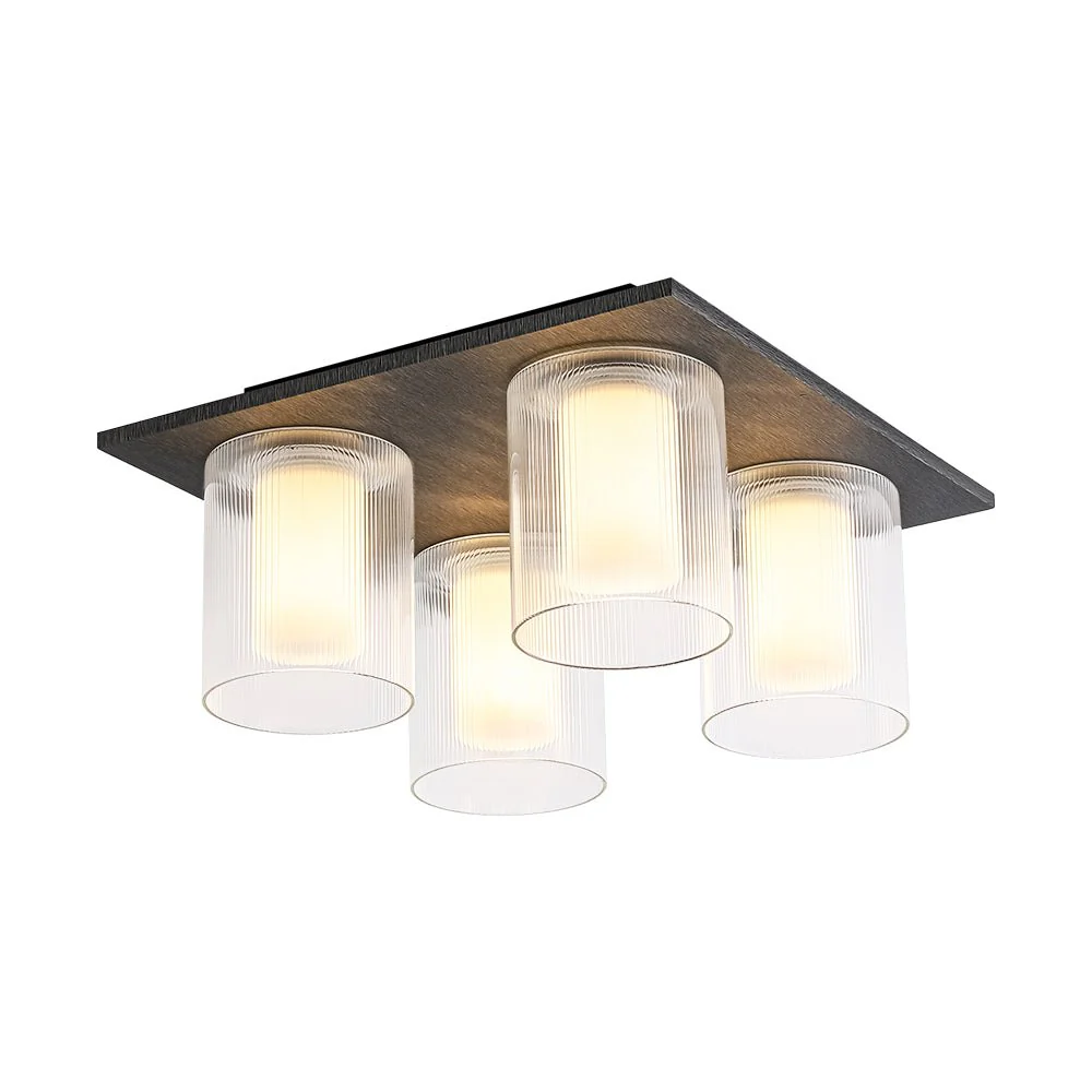 Dimmable LED Ribbed Glass 4-Light Square Semi Flush Mount - Image 3