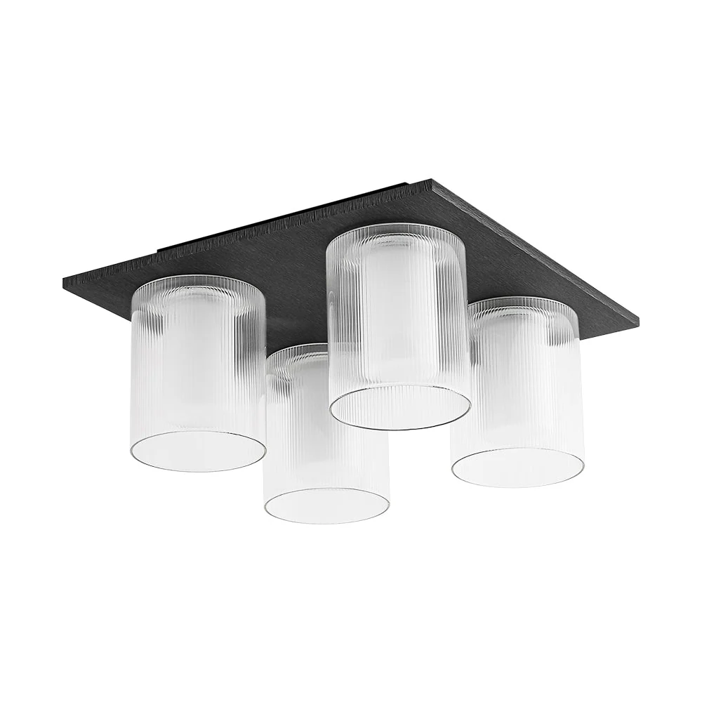 Dimmable LED Ribbed Glass 4-Light Square Semi Flush Mount - Image 4