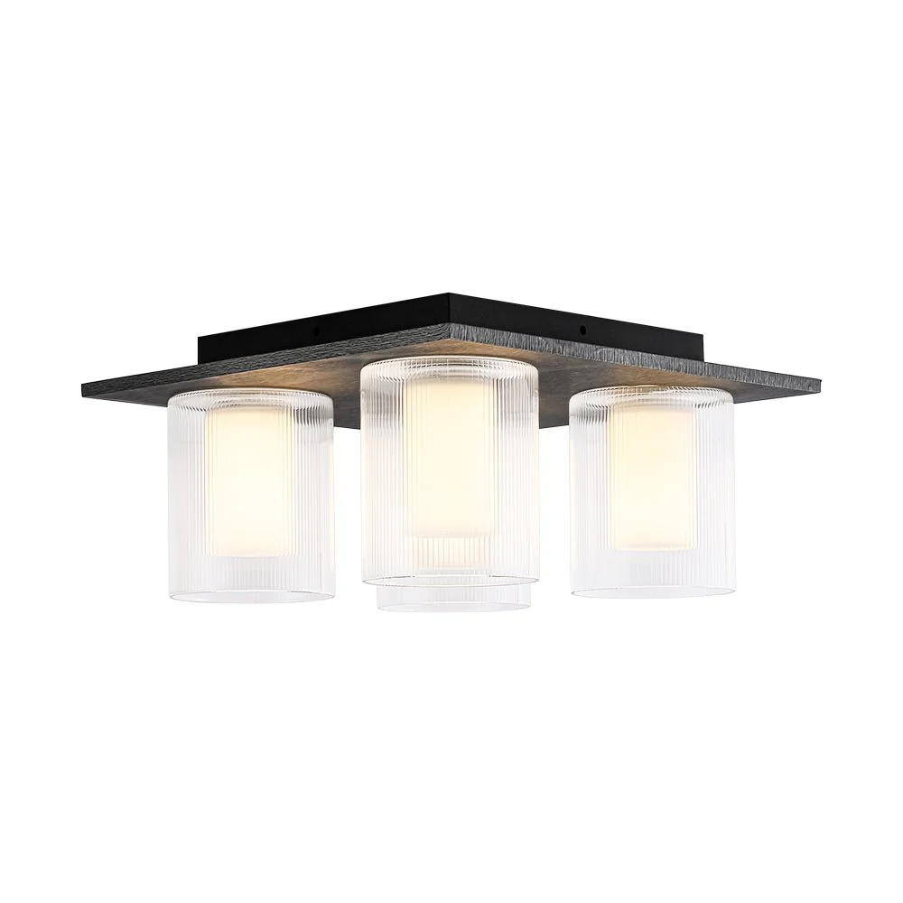 Dimmable LED Ribbed Glass 4-Light Square Semi Flush Mount - Image 5