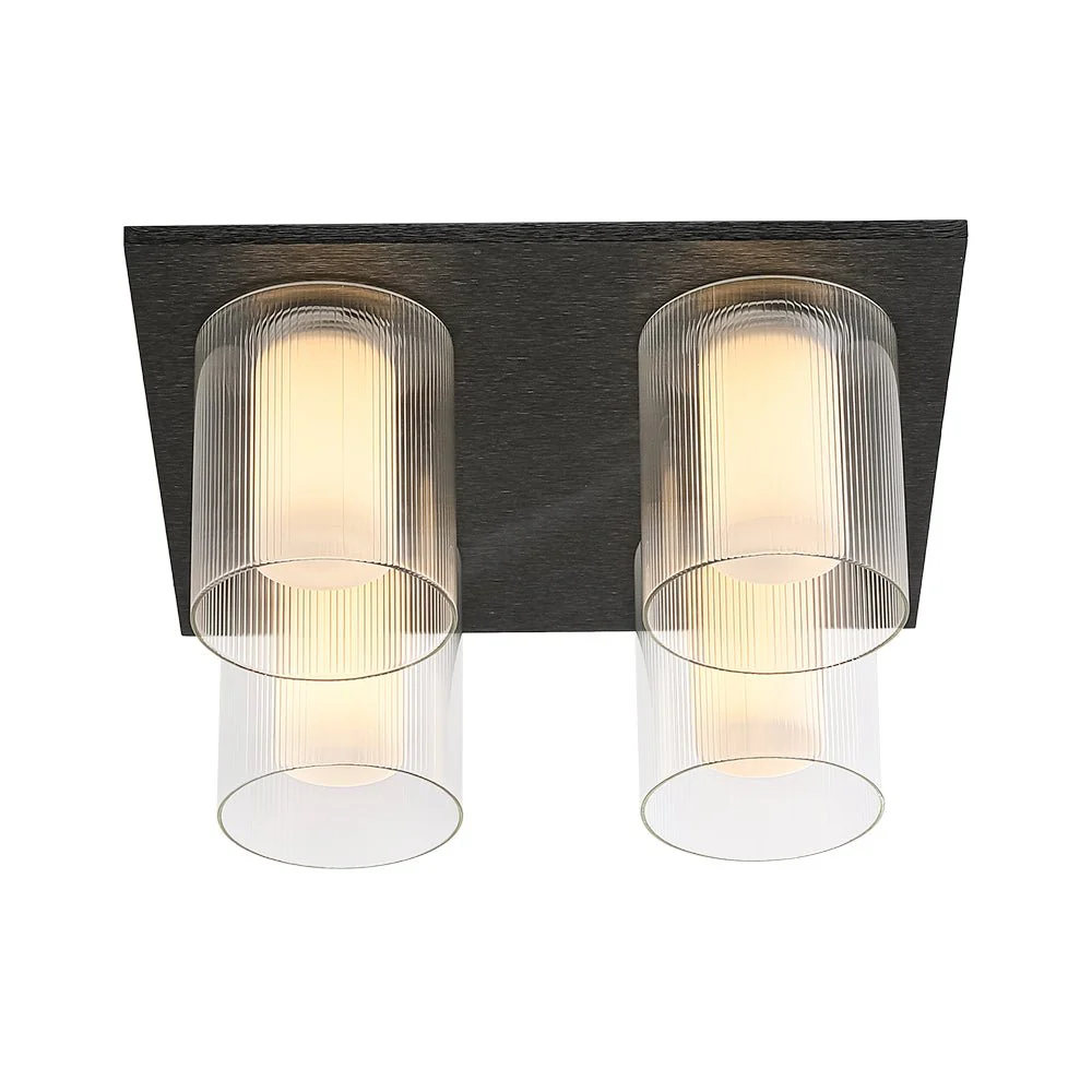 Dimmable LED Ribbed Glass 4-Light Square Semi Flush Mount - Image 7