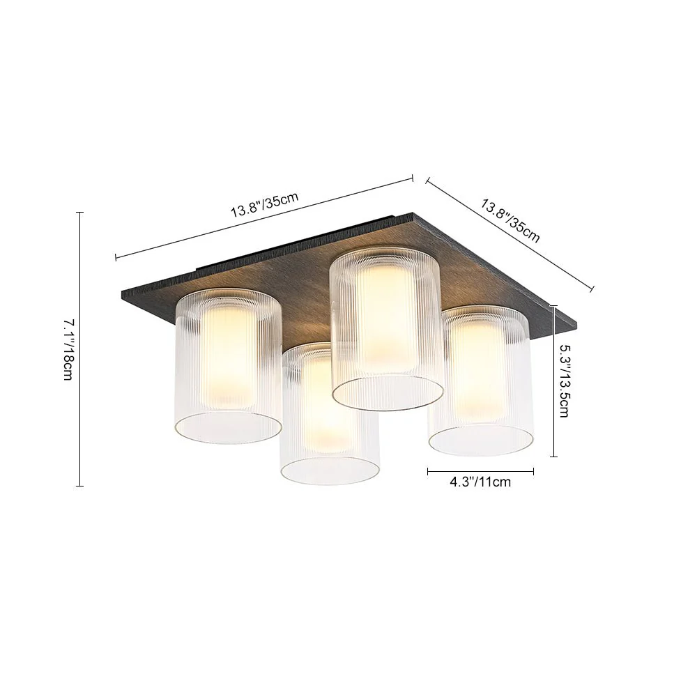 Dimmable LED Ribbed Glass 4-Light Square Semi Flush Mount - Image 9