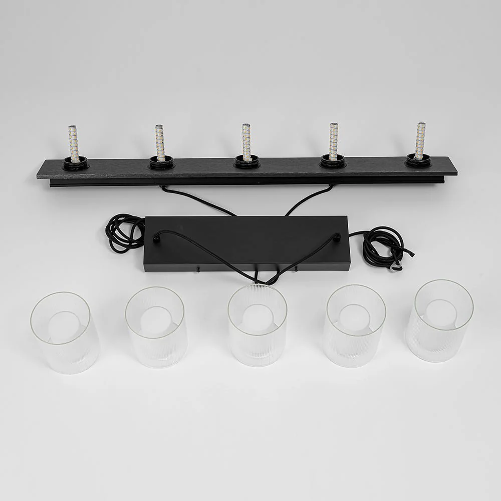 Dimmable LED Ribbed Glass Shade Kitchen Island Chandelier - Image 14