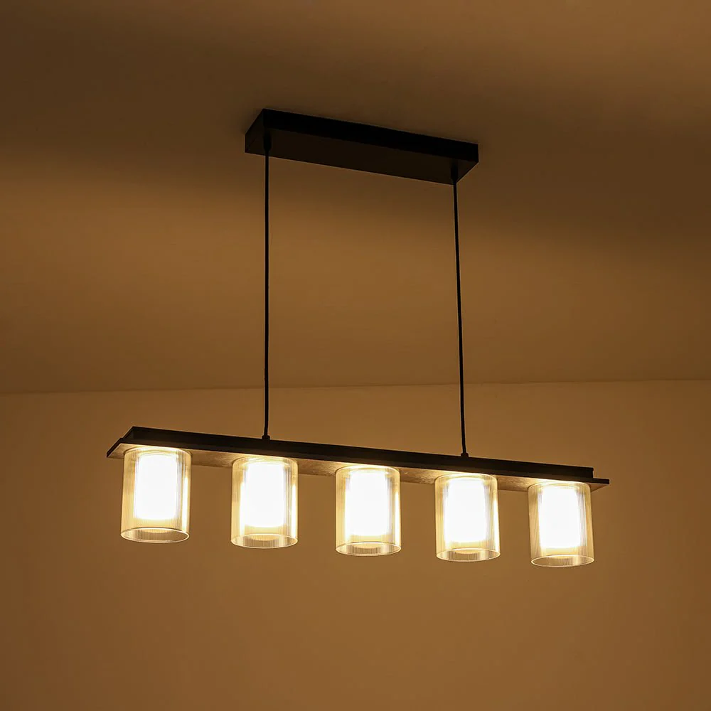 Dimmable LED Ribbed Glass Shade Kitchen Island Chandelier - Image 15