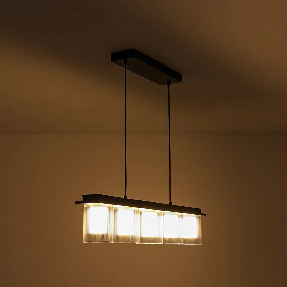Dimmable LED Ribbed Glass Shade Kitchen Island Chandelier - Image 16