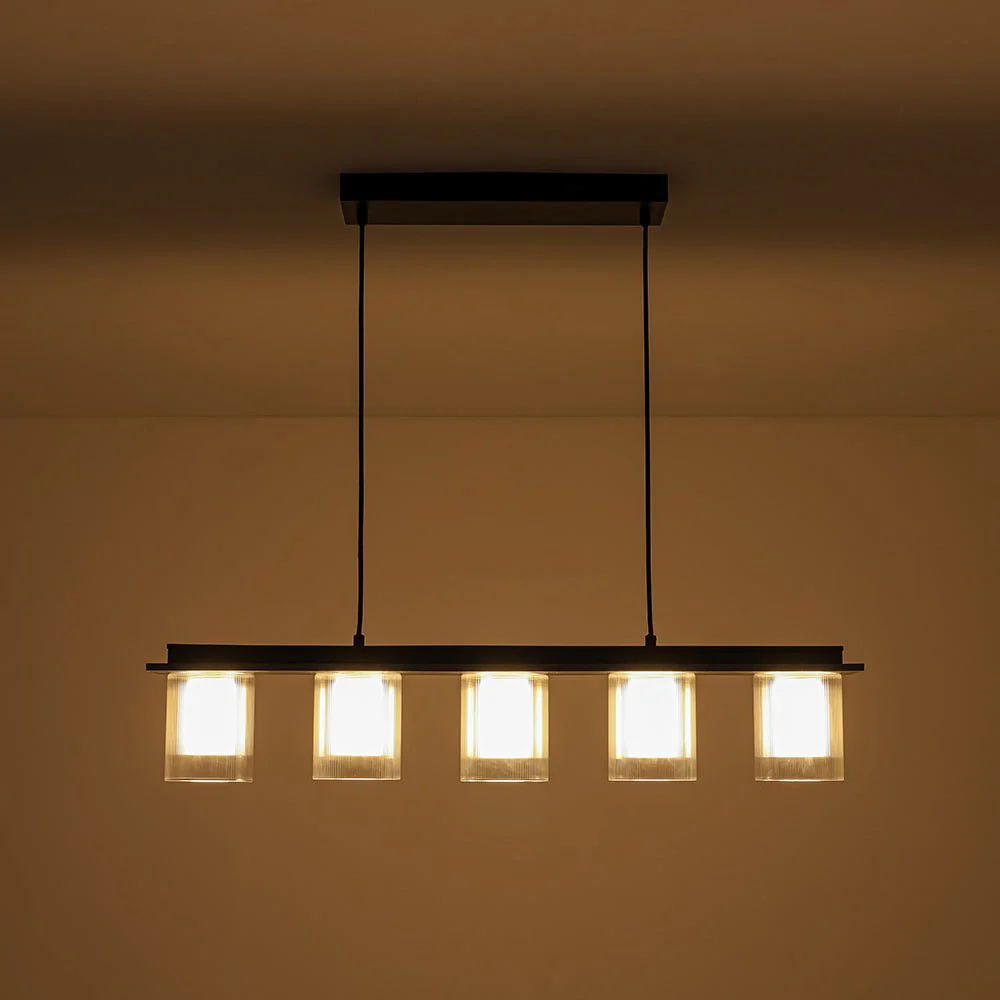 Dimmable LED Ribbed Glass Shade Kitchen Island Chandelier - Image 17