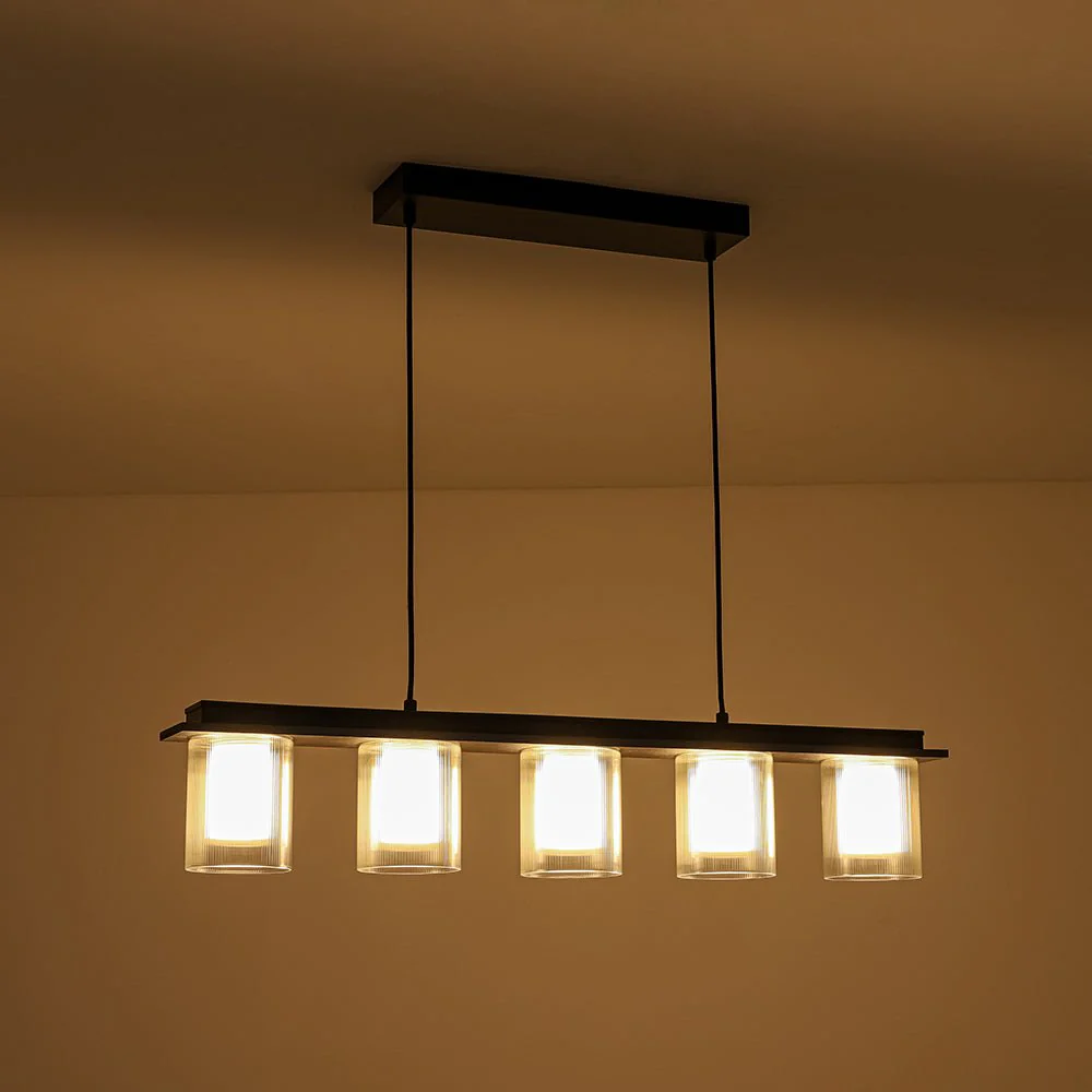 Dimmable LED Ribbed Glass Shade Kitchen Island Chandelier - Image 18