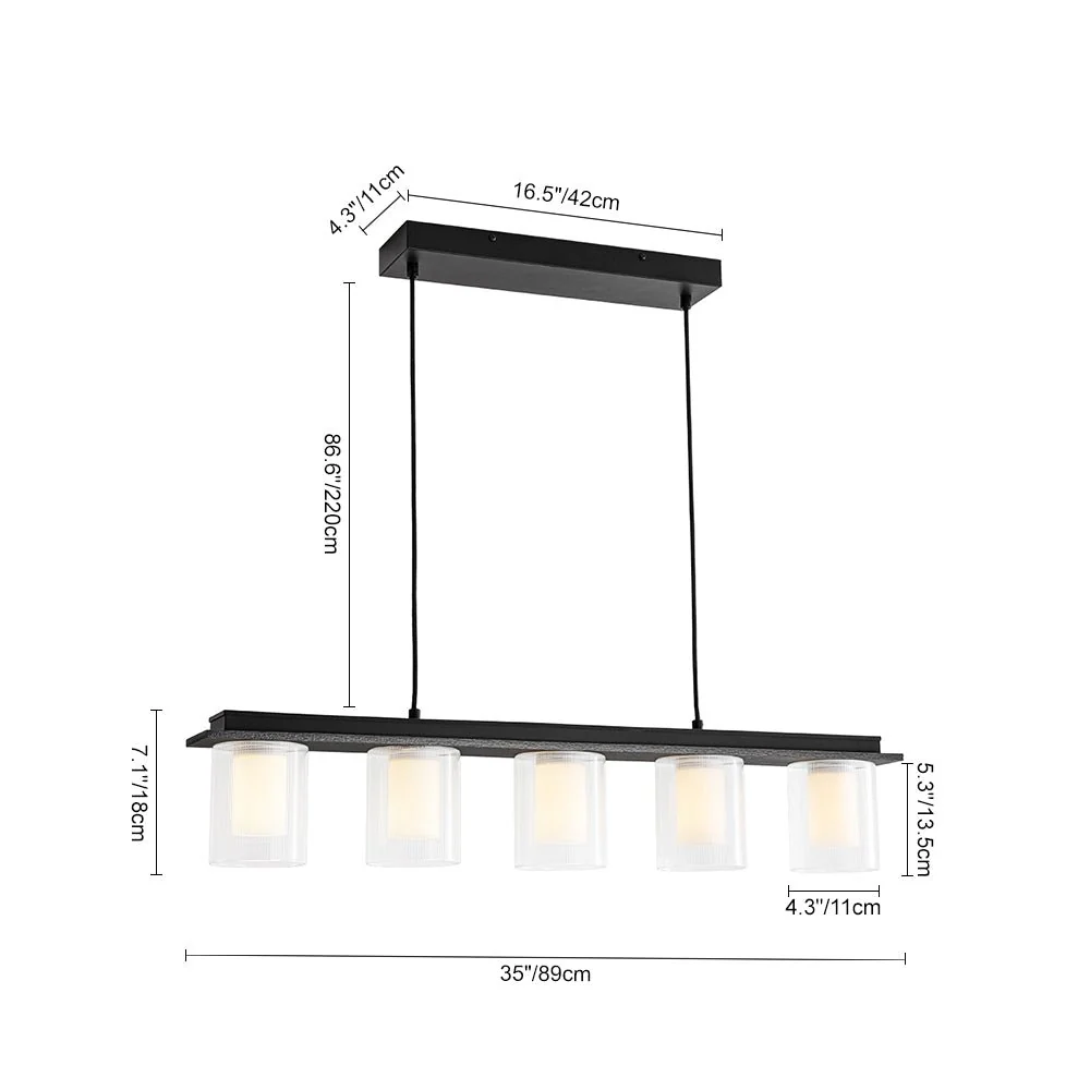 Dimmable LED Ribbed Glass Shade Kitchen Island Chandelier - Image 19