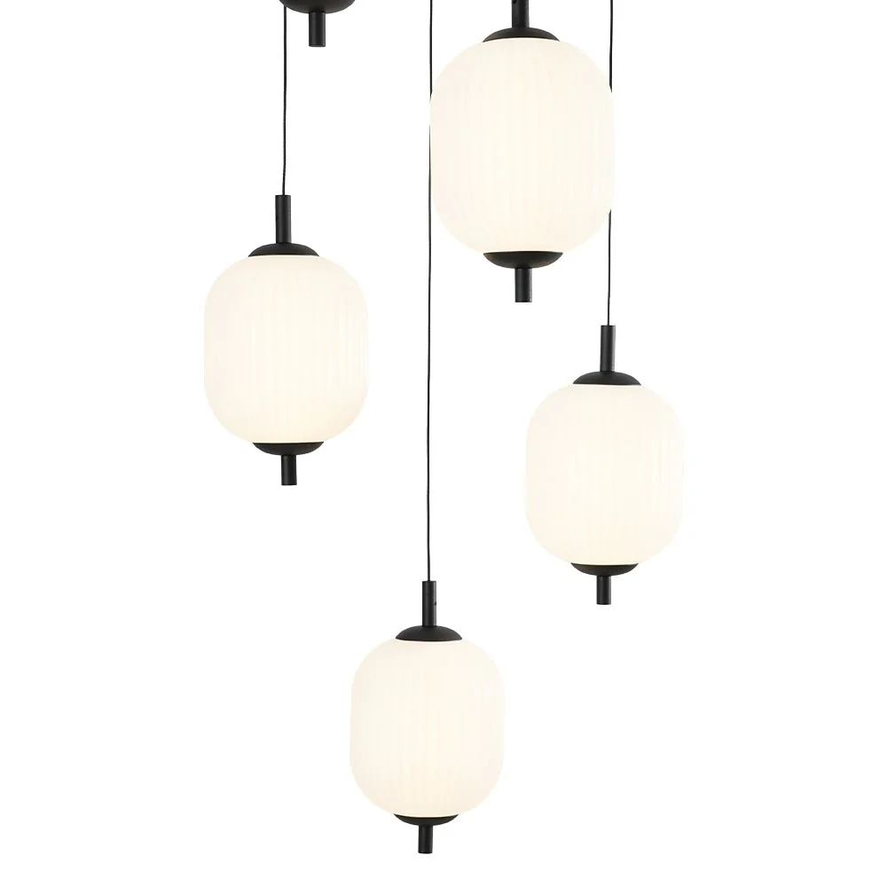 Dimmable LED Ribbed White Glass 6-Light Cluster Round Pendant - Image 12