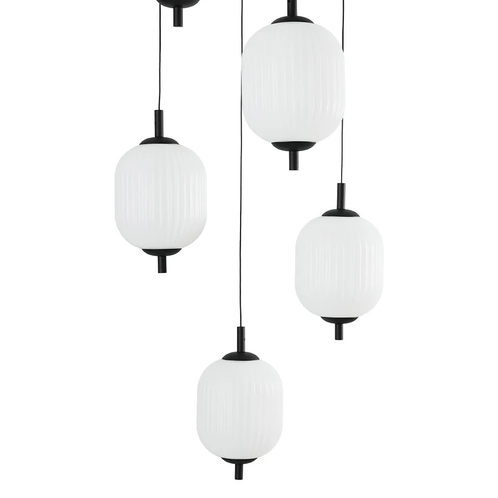 Dimmable LED Ribbed White Glass 6-Light Cluster Round Pendant - Image 13