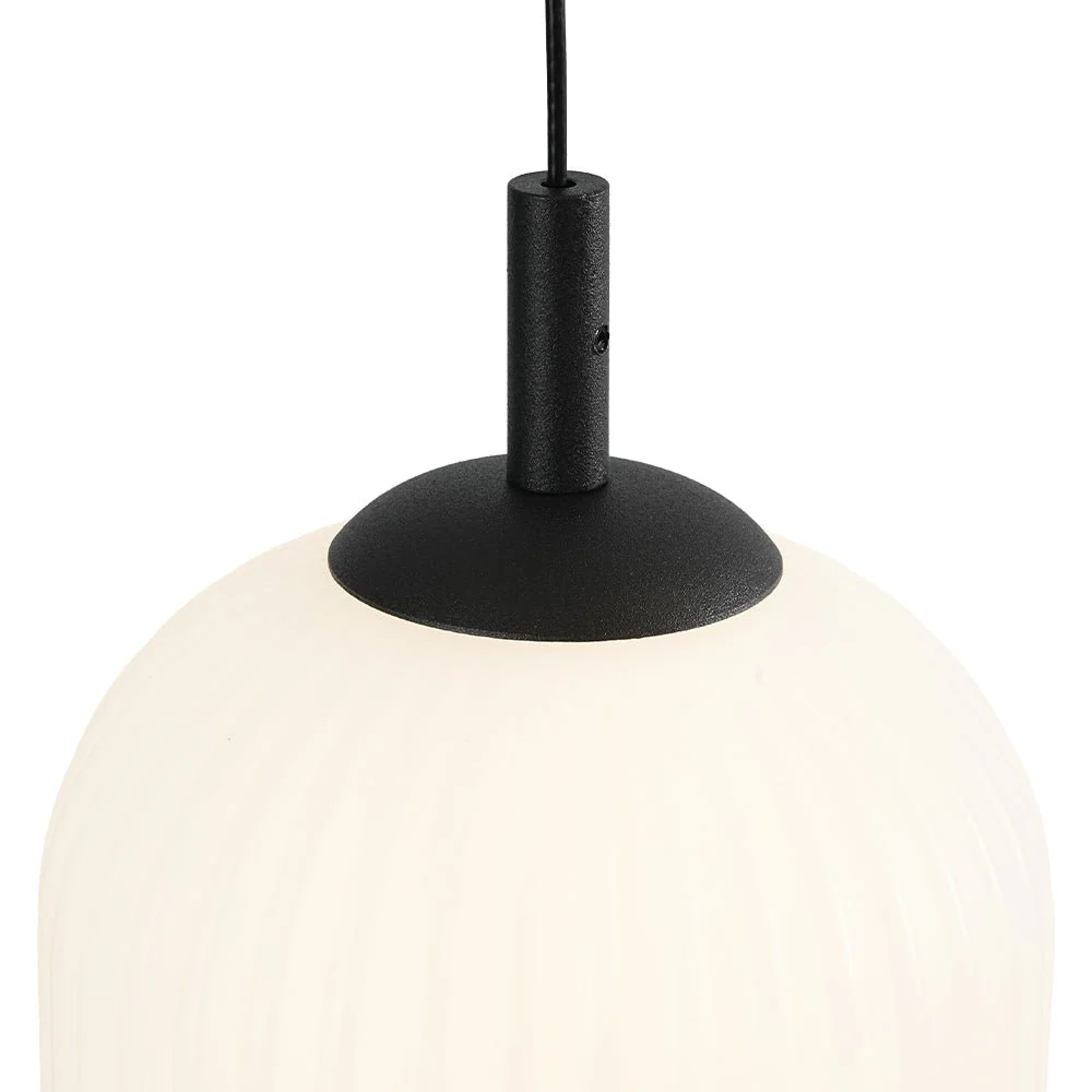 Dimmable LED Ribbed White Glass 6-Light Cluster Round Pendant - Image 14