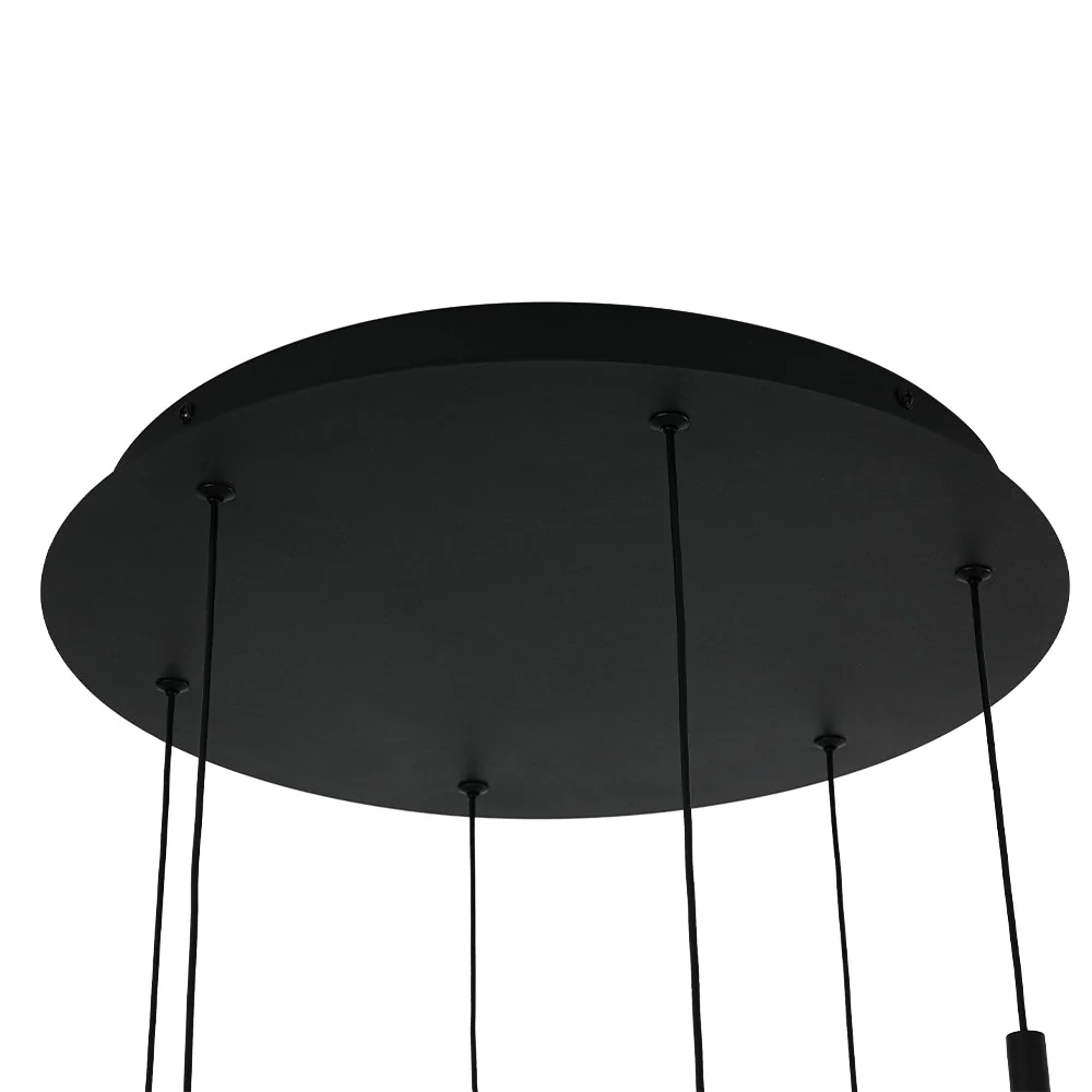 Dimmable LED Ribbed White Glass 6-Light Cluster Round Pendant - Image 15