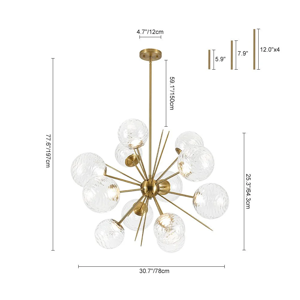 Dimmable LED Ripple Glass Bubble Sputnik Sunburst Chandelier - Image 8