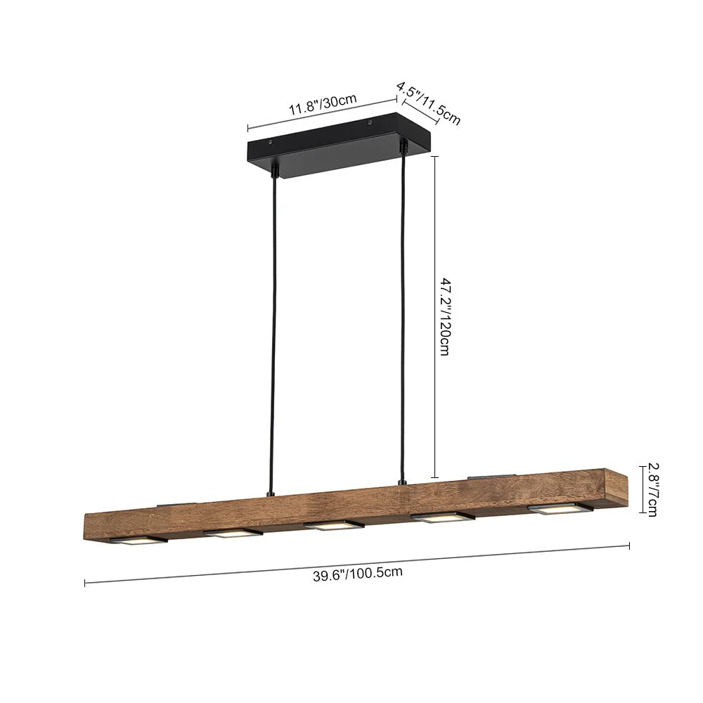 Dimmable LED Rustic Linear Oak Wood Kitchen Island Pendant - Image 10