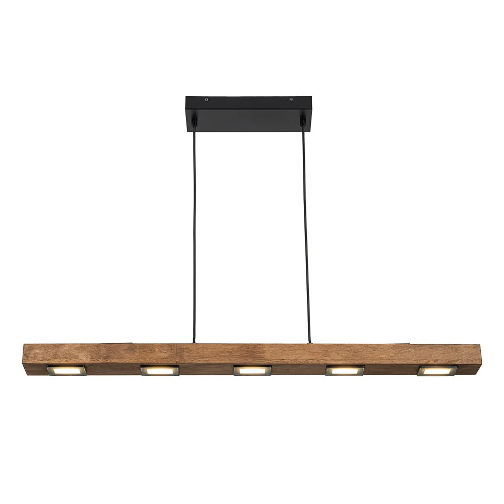 Dimmable LED Rustic Linear Oak Wood Kitchen Island Pendant - Image 11