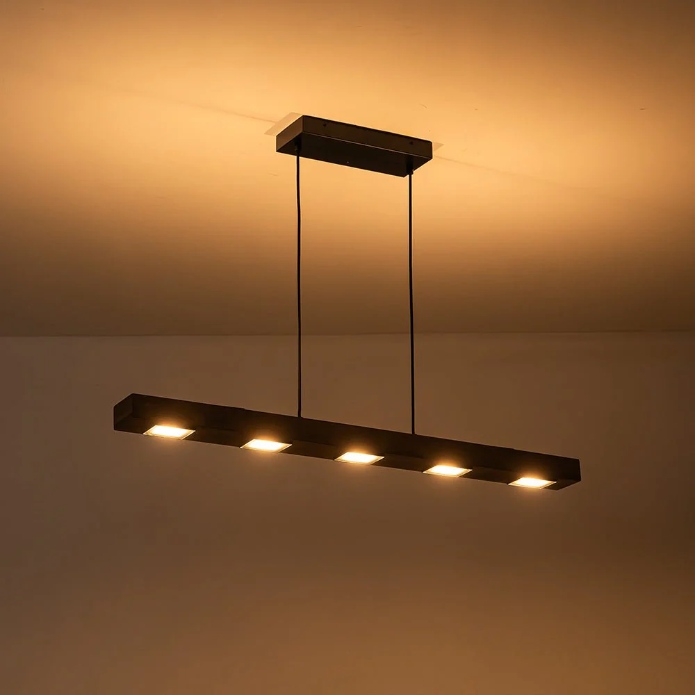Dimmable LED Rustic Linear Oak Wood Kitchen Island Pendant - Image 13