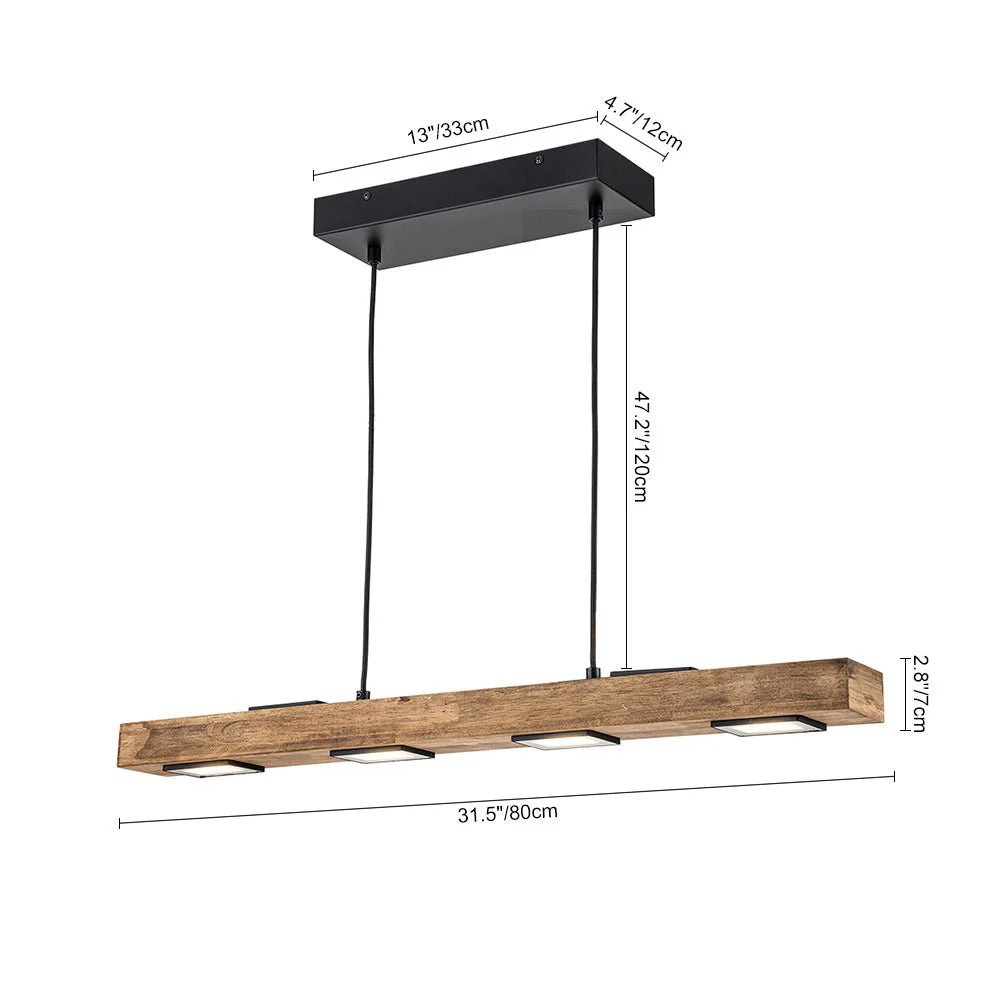 Dimmable LED Rustic Linear Oak Wood Kitchen Island Pendant - Image 14